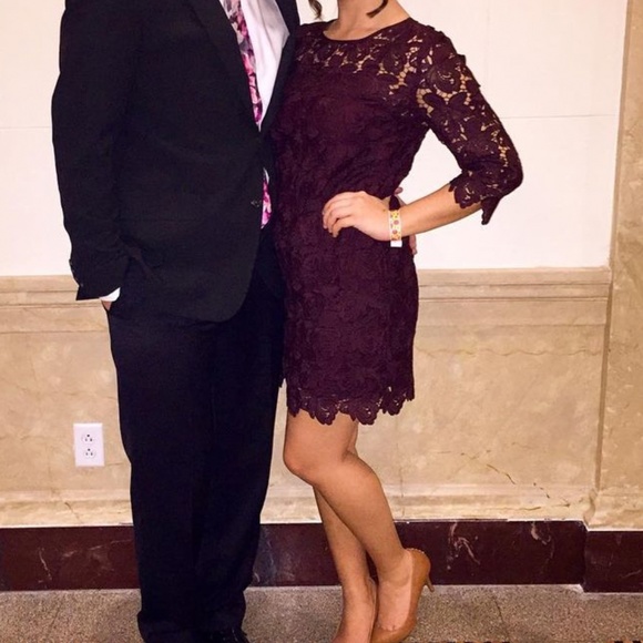 LOFT Maroon Lace Dress with Slip - Picture 2 of 2